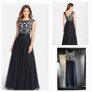 Aidan Mattox EmbroideredBodice Mesh Ballgown